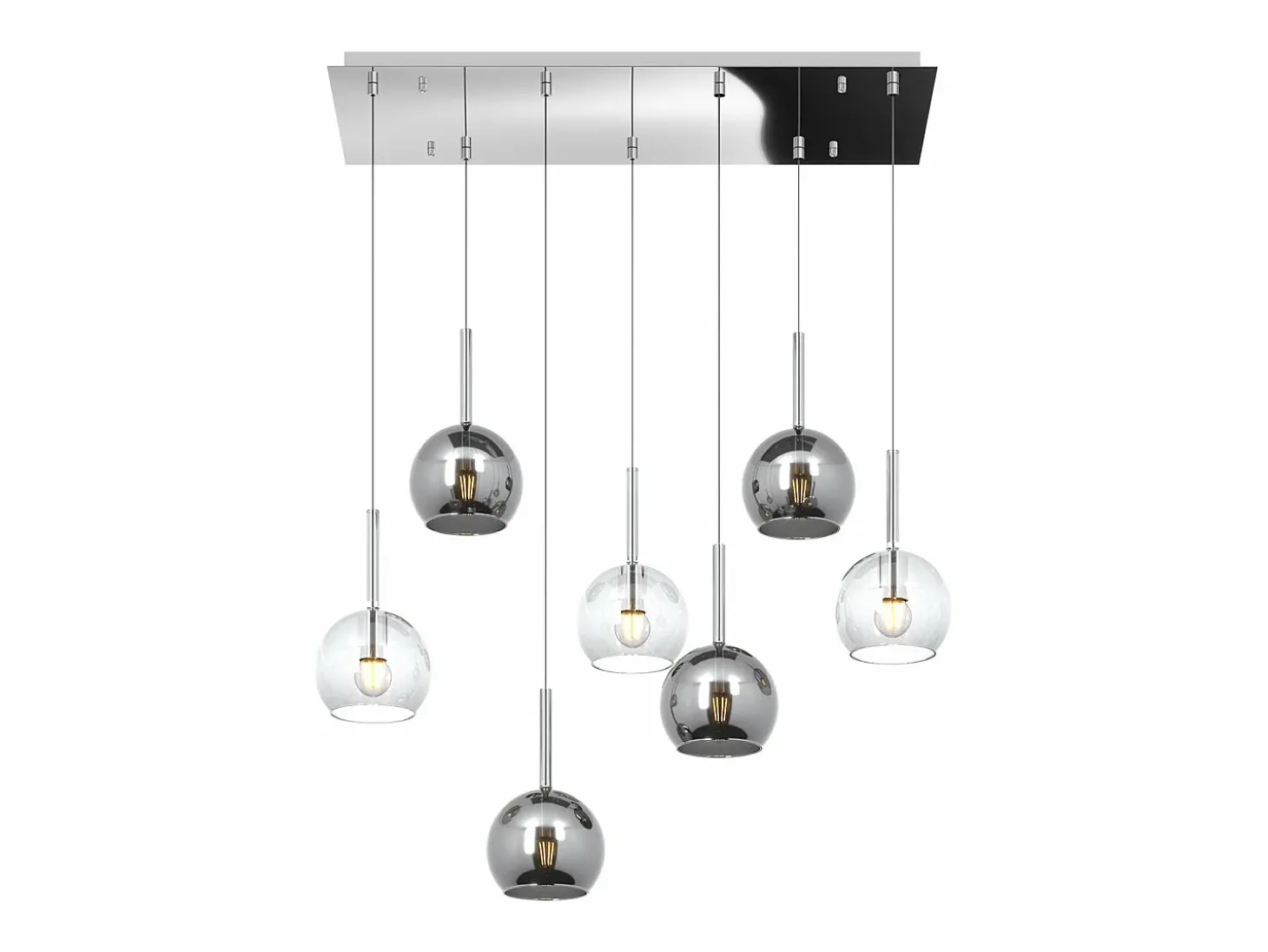 Sosp. Cromo Rettangolare 7 Luci Vetri Tutti Piccolo (3X Tr+ 4X Cr)