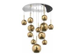 Sosp. Cromo Tonda 12 Luci Vetri (2 Grande+2 Medio +8 Piccolo) Tutti Oro