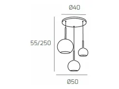 Sosp. Cromo Tonda 3 Luci Vetri (1 Grande+1 Medio+1 Piccolo) Tutti Ambra