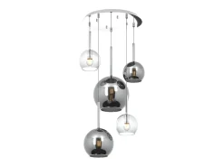 Sosp. Cromo Tonda 5 Luci Vetri (1 Grande Cr+1 Medio Cr+3 Piccolo (1X Cr+2X Tr))