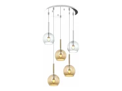 Sosp. Cromo Tonda 5 Luci Vetri Tutti Piccolo (2X Tr+ 3X Am)