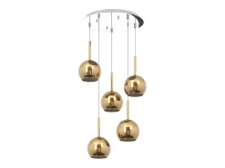 Sosp. Cromo Tonda 5 Luci Vetri Tutti Piccolo Oro