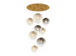 Sosp. Ottone Sat. 8 Luci Tonda Vetri (2 Piccoli Ambra+3 Piccoli Bronzo+2 Medi Ambra+1 Medio Bronzo)