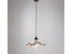 Sospensione 1 Luce Anemone In Ferro Laccato Ruggine E Ceramica Decorata
