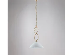 Sospensione 1 Luce Dallas BeLight Ferro Battuto Avorio Decapè Vetro Bianco