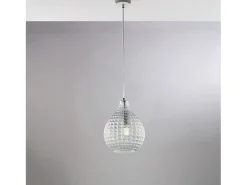 Sospensione 1 Luce Diamante In Ferro Bianco E Vetro Soffiato Trasparente