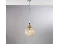 Sospensione 1 Luce Diamante In Ferro Bianco E Vetro Soffiato Ambra