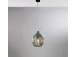 Sospensione 1 Luce Diamante In Ferro Nero E Vetro Soffiato Grigio Specchiato