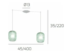 Sospensione Bianco 2 Luci Spostabile Vetri Verde