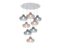 Sospensione Bianco 8 Luci Tonda Vetri (4 X Piccolo Ru + 4 X Piccolo Za)