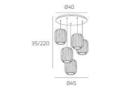Sospensione Bianco 5 Luci Tonda Vetri 2X Tr + 3X Bf