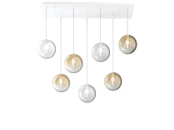 Sospensione Bianco 7 Luci Rettangolare Vetri 3X Tr + 4X Am