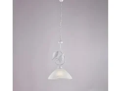 Sospensione Classica Esse 1 Luce Ferro Battuto E Vetro Bianco E Argento