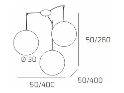 Sospensione Contemp Glitter Metallo Cromo Vetro Soffiato Trasp 3 Luci E27 30Cm