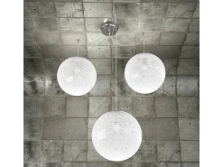 Sospensione Contemp Glitter Metallo Cromo Vetro Soffiato Trasp 3 Luci E27 30Cm