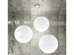 Sospensione Contemp Glitter Metallo Cromo Vetro Soffiato Trasp 3 Luci E27 40Cm