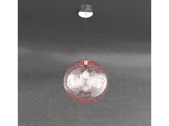 Sospensione Contemporanea Moon Metallo Cromo Vetro Rosso 1 Luce E27 D.30Cm