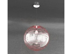 Sospensione Contemporanea Moon Metallo Cromo Vetro Rosso 1 Luce E27 D.40Cm