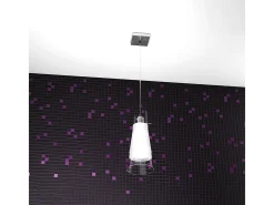 Sospensione Contemporanea Cone Metallo Cromo Vetro Bianco Satinato 1 Luce E27