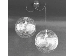 Sospensione Contemporanea Moon Metallo Cromo Vetro Bianco 2 Luci E27 D.40Cm