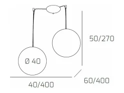 Sospensione Contemporanea Moon Metallo Cromo Vetro Bianco 2 Luci E27 D.40Cm