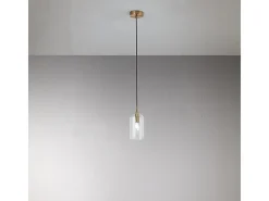 Sospensione Contemporanea Coro Metallo Oro Spazzolato Vetro 1 Luce E14