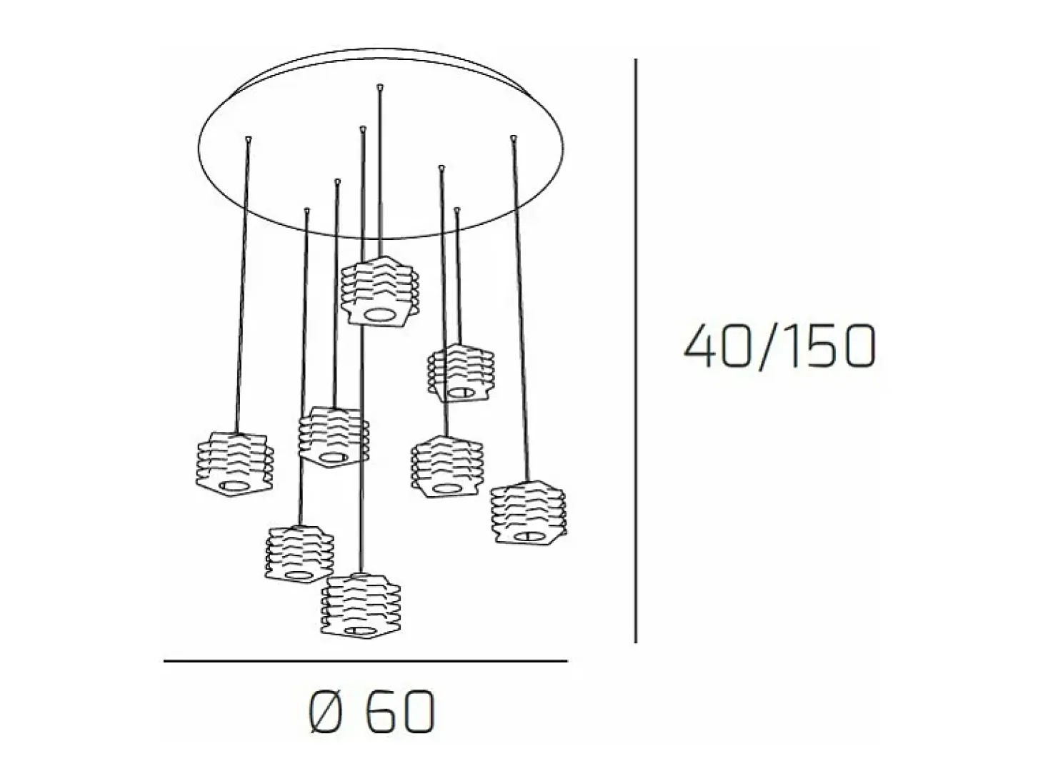 Sospensione Contemporanea Rubik Metallo Cromo Diffusore Cristallo 8 Luci G9