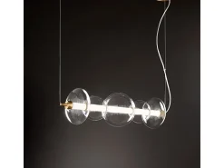 Sospensione Contemporanea Bubbles Alluminio Oro Vetro Trasparente Led 38W 3000K