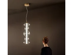 Sospensione Contemporanea Bubbles Alluminio Oro Vetro Trasparente Led 38W 3000K