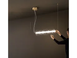 Sospensione Contemporanea Bubbles Alluminio Oro Vetro Trasparente Led 38W 3000K