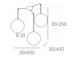 Sospensione Contemporanea Glitter Metallo Cromo Vetro Soffiato Trasp 3 Luci E14