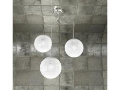 Sospensione Contemporanea Glitter Metallo Cromo Vetro Soffiato Trasp 3 Luci E14