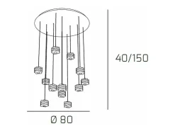 Sospensione Contemporanea Rubik Metallo Cromo Diffusore Cristallo 12 Luci G9