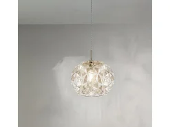 Sospensione Contemporanea Meteora Metallo Oro Vetro Ambra 1 Luce E27