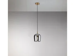 Sospensione Contemporanea Coro Metallo Oro Spazzolato Vetro Fumè 1 Luce E14