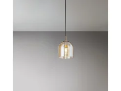 Sospensione Contemporanea Coro Metallo Oro Spazzolato Vetro Ambra 1 Luce E14