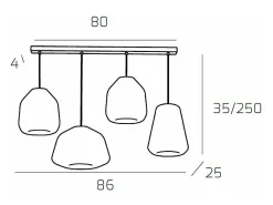 Sospensione Cromo 4 Luci Rettangolare (Alpha Tr) (Beta Tr) (Gamma 2X Fu)