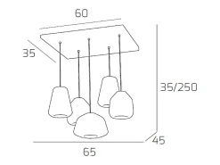 Sospensione Cromo 5 Luci Rettangolare Vetri (Alpha Tr) (Beta 2X Tr) (Gamma 2X Fu)