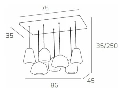 Sospensione Cromo 7 Luci Rettangolare Vetri (Alpha 2X Tr) (Beta 2X Tr) (Gamma 3X Fu)