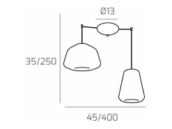 Sospensione Cromo 2 Luci Spostabile Vetri Alpha + Gamma Ambra