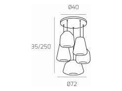 Sospensione Cromo 5 Luci Tonda Vetri 1X Alpha + 2X Beta + 2X Gamma Ambra