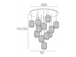 Sospensione Cromo 12 Luci Tonda Vetri 3X Tr + 3X Am + 2X Fu + 2X Ve + 2X Bl