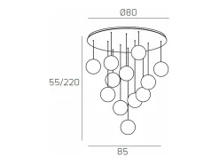 Sospensione Cromo 12 Luci Tonda Vetri 3X Tr + 3X Am + 2X Fu + 2X Ra + 2X Or
