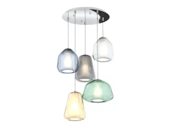 Sospensione Cromo 5 Luci Tonda Vetri (Alpha Ve) (Beta Tr + Blu) (Gamma Fu + Am)