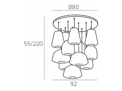 Sospensione Cromo 12 Luci Tonda Vetri 3X Alpha + 4X Beta + 5X Gamma Ambra