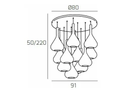 Sospensione Cromo 12 Luci Tonda Vetri 6X Tr + 6X Am