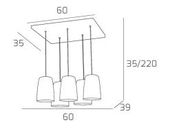 Sospensione Cromo Rettangolare 5 Luci Rame