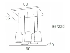 Sospensione Cromo Rettangolare 5 Luci (3 Ra + 2 Cr)