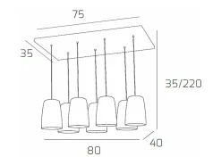 Sospensione Cromo Rettangolare 7 Luci (4 Ra + 3 Cr)