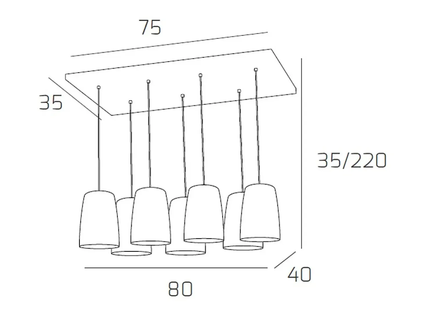 Sospensione Cromo Rettangolare 7 Luci (4 Am + 3 Ra)